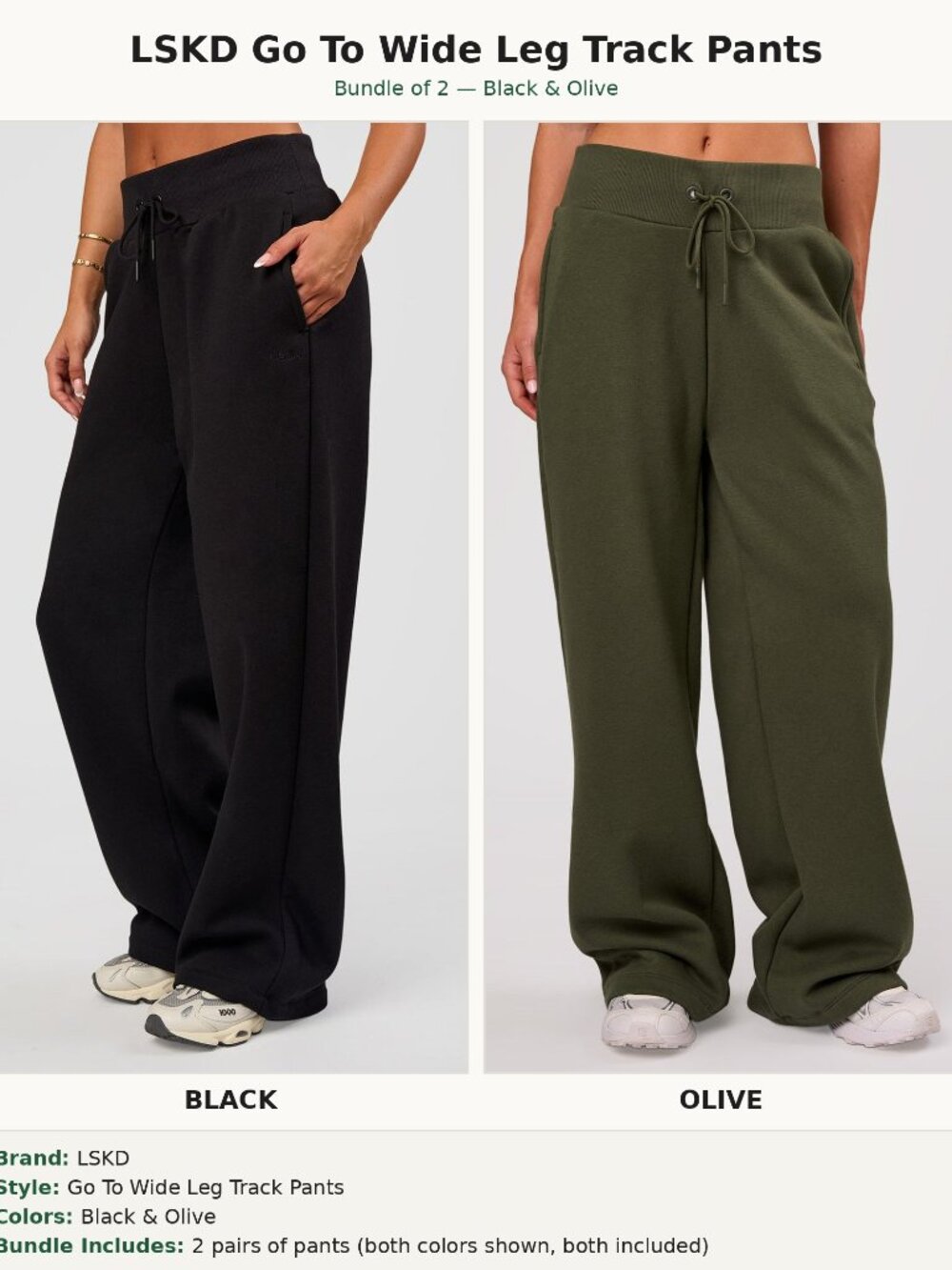 NEW BUNDLE 2x LSKD Womens Large Go-To Wide Leg Track Pant Black Green
